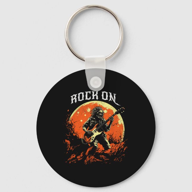 Llavero Rock On Skeleton Tocando Rock De Guitarra Y Rollo  (Anverso)