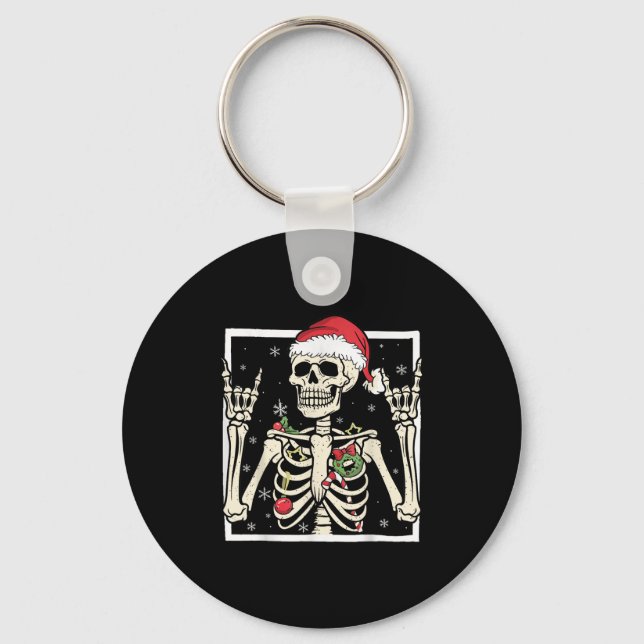 Llavero Rocker Skeleton Santa Hat Cool Christmas Punk Rock (Anverso)