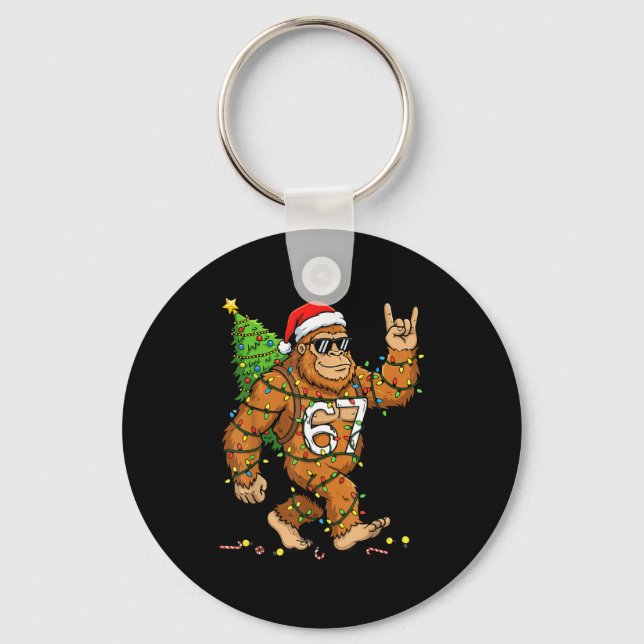 Llavero Rockin' Bigfoot Christmas Tree Xmas Lights Funny 6 (Anverso)