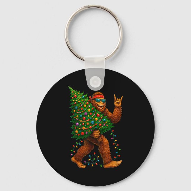 Llavero Rockin Christmas Bigfoot Carrying Tree Fun Xmas Ro (Anverso)