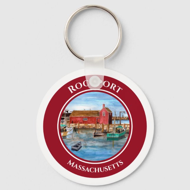Llavero Rockport Harbour Massachusetts New England Pintura (Anverso)