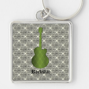 Llavero Rockstar Damask Guitar Keychain, Olive Green