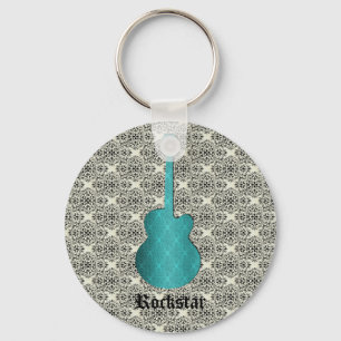 Llavero Rockstar Damask Guitar Keychain, Turquesa