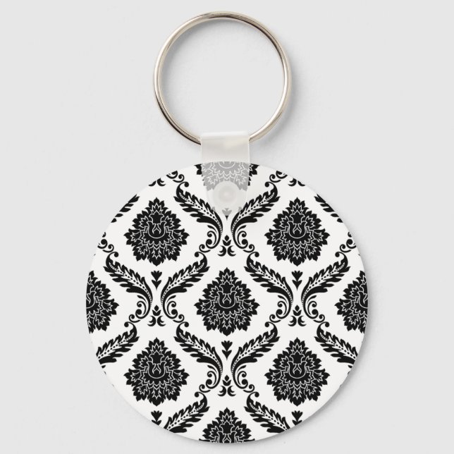 Llavero Rococo Damask Pattern Black on White (Anverso)