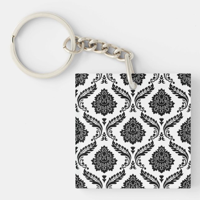 Llavero Rococo Damask Pattern Black on White (Frente)