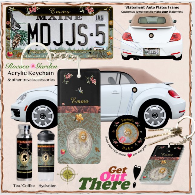 Llavero Rococo Garden Acrylic Keychain (Girly style for women on the go!  Whether she's off to class, spring break, vacation, or the office!)