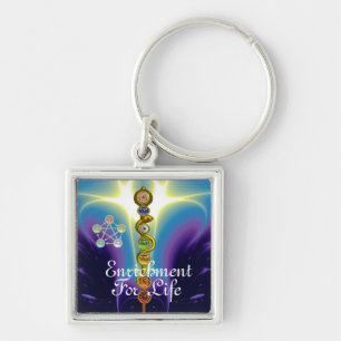 LLAVERO ROD DE ASCLEPIUS 7 CHAKRAS,YOGA ,ENERGÍA ESPIRITUA