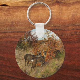 Llavero Roe Deer con otoño deja vida silvestre vintage