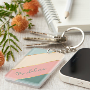 Llavero Rojizo Personalizado Rosa Menta Verde Marfil Rayas