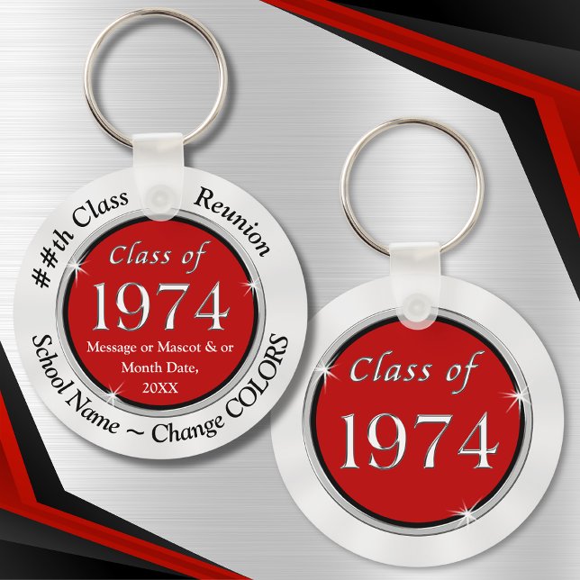 Llavero Rojo, blanco, clase de 1974 ideas de Reunión, 50 a (Class of 1974 ideas. 50th Class Reunion Gifts. Class of 1974. 50 year class reunion. 1974 reunion.)