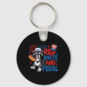 Llavero Rojo Blanco Y Feral Lindos Mapache Merica Usa Inde