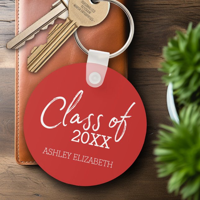 Llavero Rojo - Clase de AÑADIR TU Partido de Graduación An (Personalized Keychain - Graduation Party Favor)