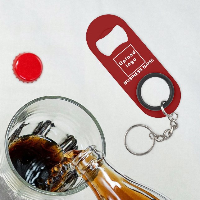 Llavero Rojo de Negocios y Abrebotellas (Your business name and logo on red bottle opener with keychain.)