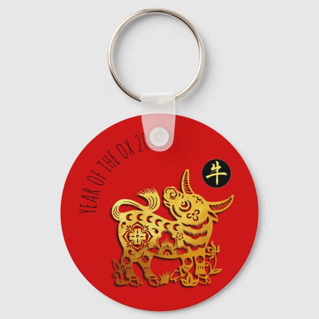 Llavero Rojo Golden Ox Papercut Año Nuevo Chino 2021 RK (Anverso)