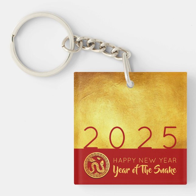 Llavero Rojo Oro Chino de papel de serpiente 2025 ASqK (Frente)
