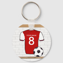 Llavero Rojo personalizado con Jersey de fútbol blanco