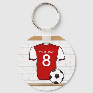 Llavero Rojo personalizado con Jersey de fútbol blanco