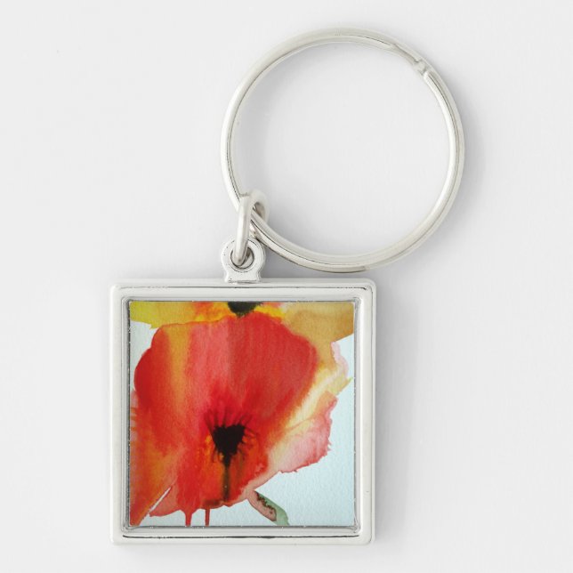 Llavero Rojo Poppies acuarela arte floral moderno (Frente)