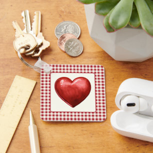 Llavero Rojo vintage y Cream Gingham con corazón