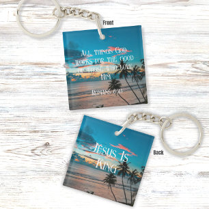Llavero Romanos 8:28 Biblia Verse con Tropical Beach Sunse