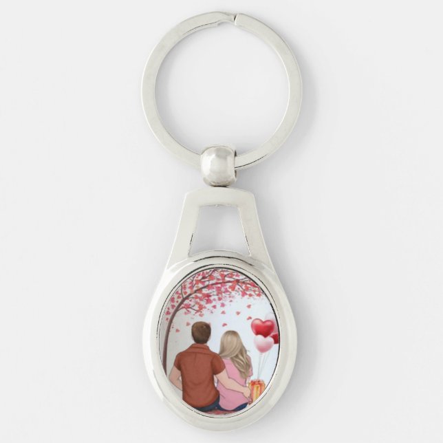 Llavero Romantic Couple Under Heart Tree Custom Keychain (Anverso)