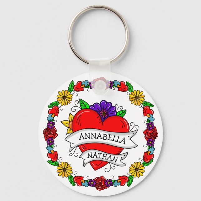 Llavero Romantic Couple's Gift | Tattoo Style Art   (Anverso)