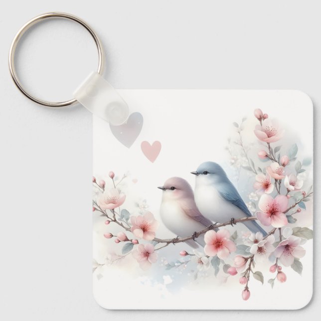 Llavero Romantic Love Birds Cherry Blossom Branch (Anverso)