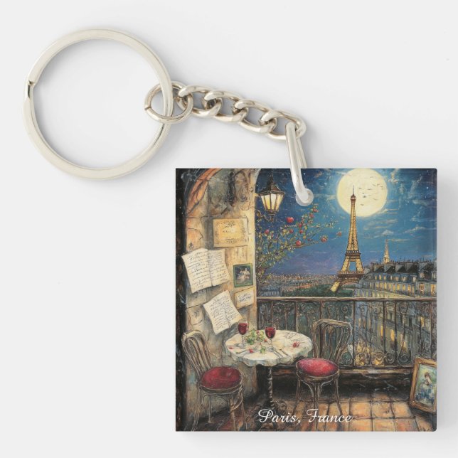 Llavero Romantic Paris France Eiffel Tower Illustration (Frente)