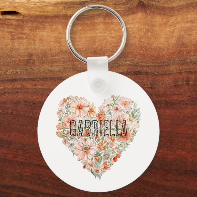 Llavero Romantic Peach Mint Floral Heart (Anverso)