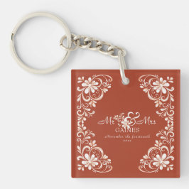 Llavero Romántico Naranja quemado Sr. y Sra. Acrylic Keych