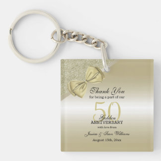 Llavero Romántico Oro Bow y Purpurina 50.º Boda