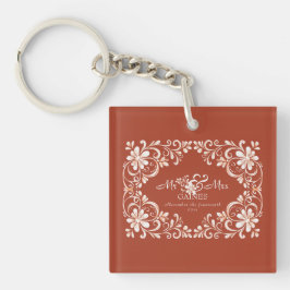 Llavero Romántico Rojo Rust Mr & Mrs Acrylic Keychain
