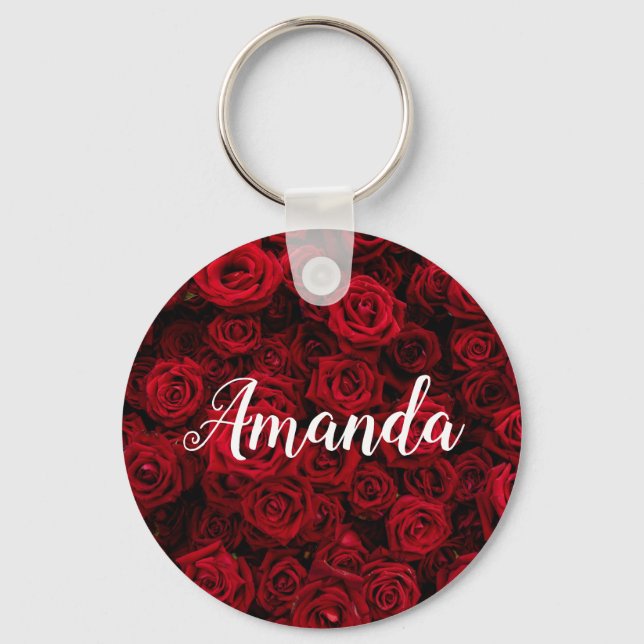 Llavero Romántico rosa rojo San Valentín monograma persona (Anverso)