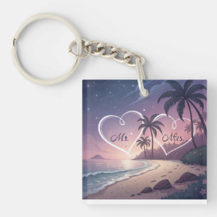 Llavero Romántico Sr. y Sra. Sunset Beach Ilustracion - Tr