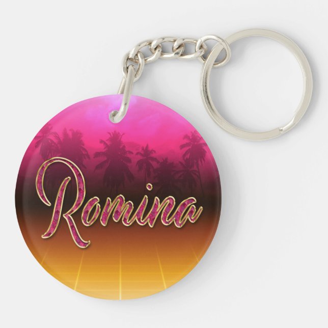 Llavero Romina Vorname Name golden pink Schlüsselanhänger (Atrás)