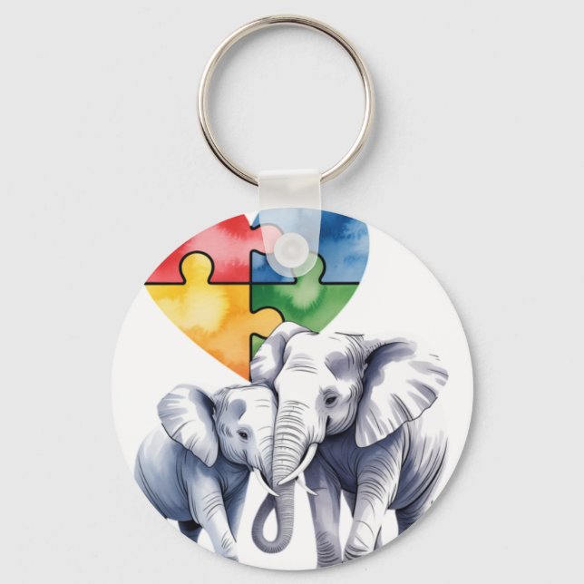 Llavero Rompecabezas de mamá elefante con bebé con concien (Anverso)