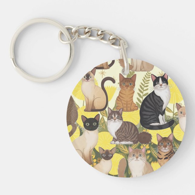 Llavero Ronda de diseño de gato Keychain acrílico (Frente)