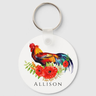 Llavero Rooster con flores personalizado