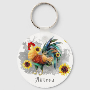Llavero Rooster con girasoles personalizado