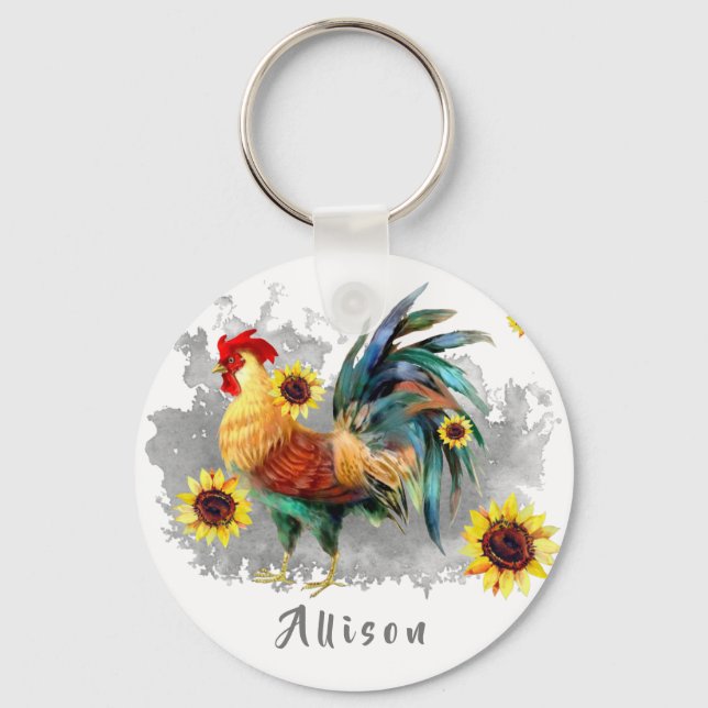 Llavero Rooster con girasoles personalizado (Anverso)