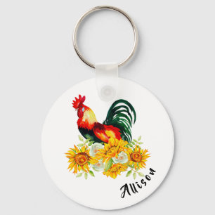 Llavero Rooster con girasoles personalizado