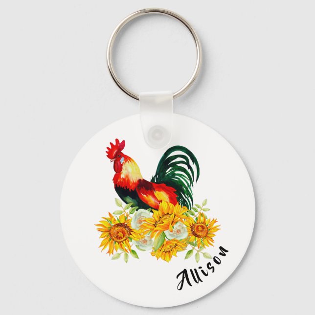 Llavero Rooster con girasoles personalizado (Anverso)