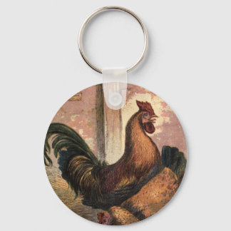 Llavero Rooster Rojo, Hen Marrón y chichas bebé en la paja