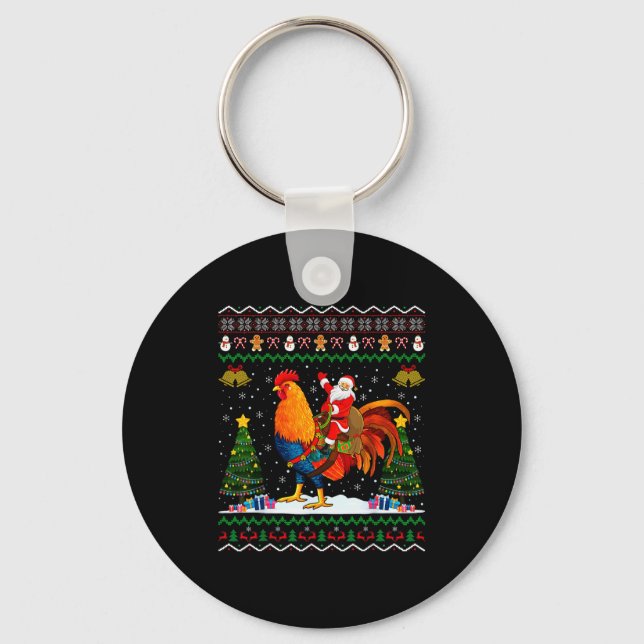 Llavero Rooster Ugly Xmas Gift Santa Riding Rooster Christ (Anverso)