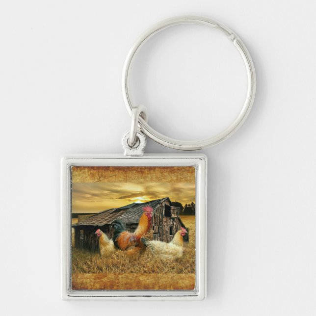 Llavero Rooster Vintage Hens Rustic Barn Coop (Frente)