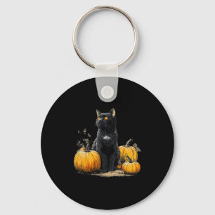 Llavero Ropa De Calabaza De Halloween De Gato Negro Retro 
