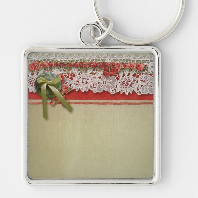Llavero Rosa antiguo Lace Rústico Rojo Victorilap (Frente)