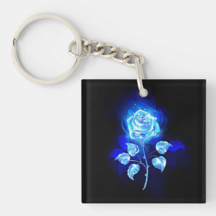 Llavero Rosa azul en llamas