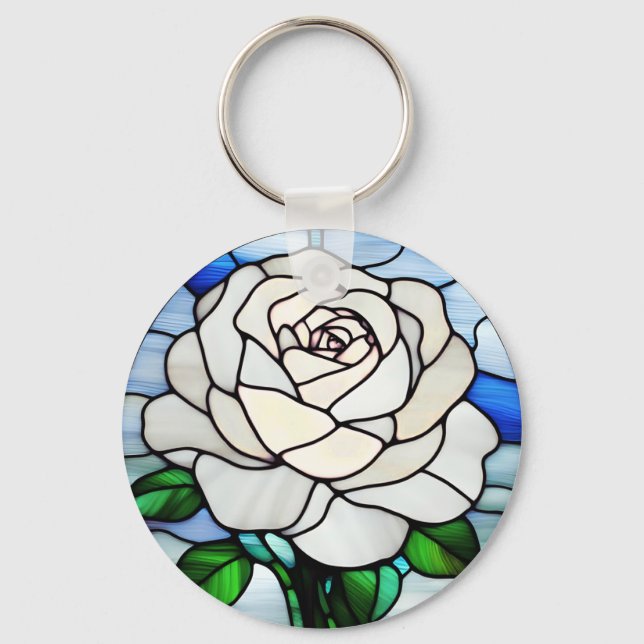 Llavero Rosa Blanca Vidrio Pintado (Anverso)