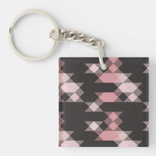 Llavero rosa blanco y gris geométrico